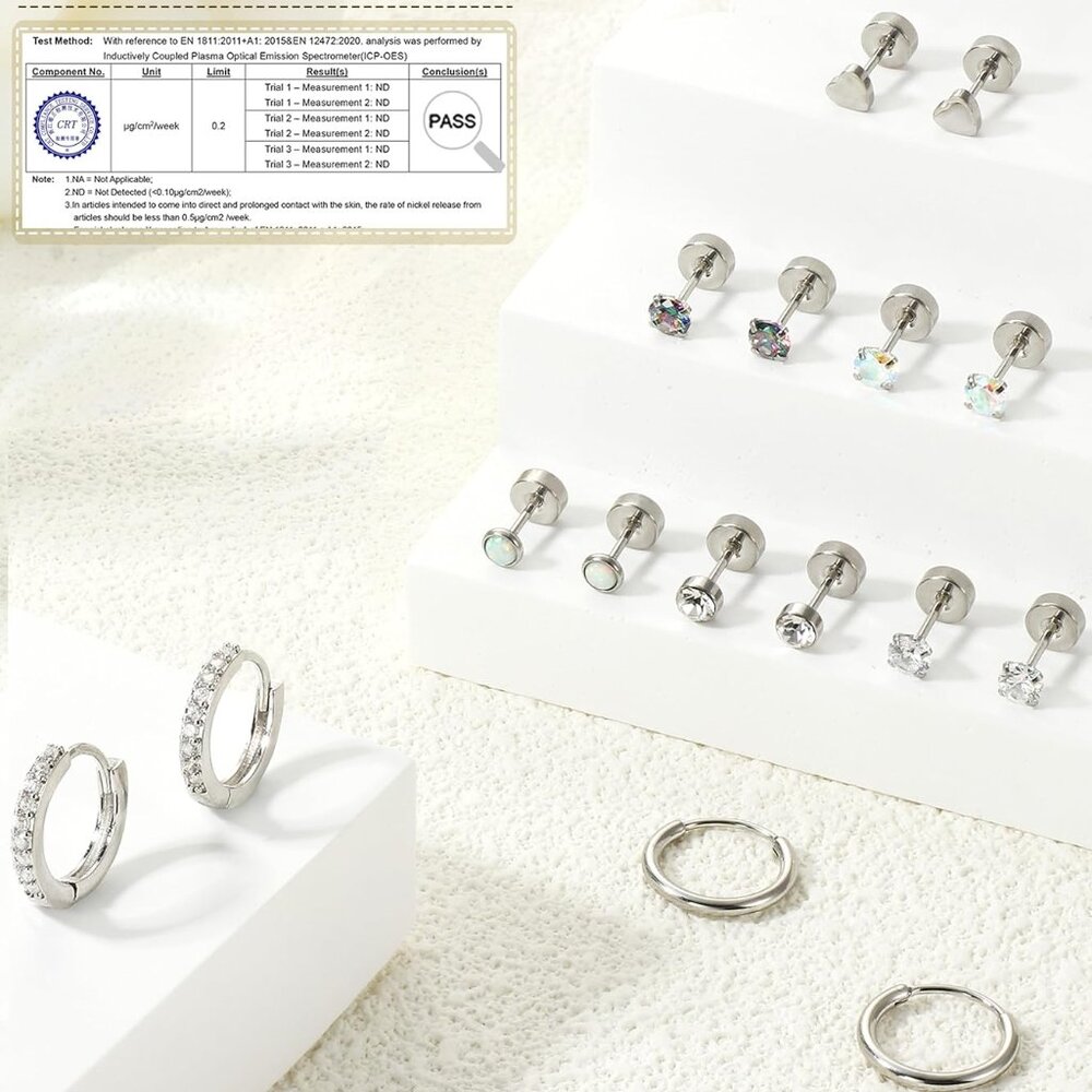 Hypoallergenic Flat Back Earrings For Women-Surgical Steel Earrings For Sensitiv View 3